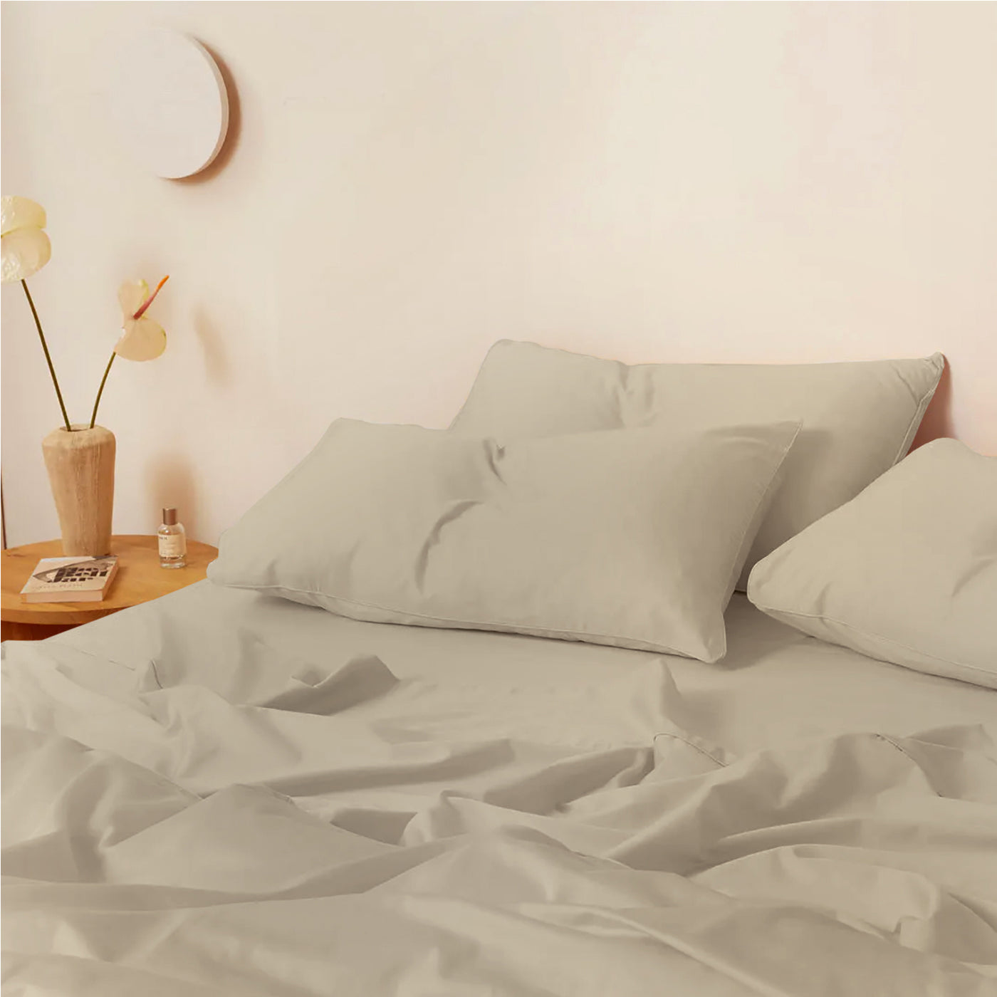 300 TC Egyptian Cotton 3 Piece Solid Flat Bed Sheet - Beige