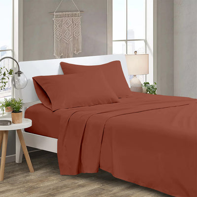 300 TC Egyptian Cotton 3 Piece Solid Flat Bed Sheet - Burnt Orange