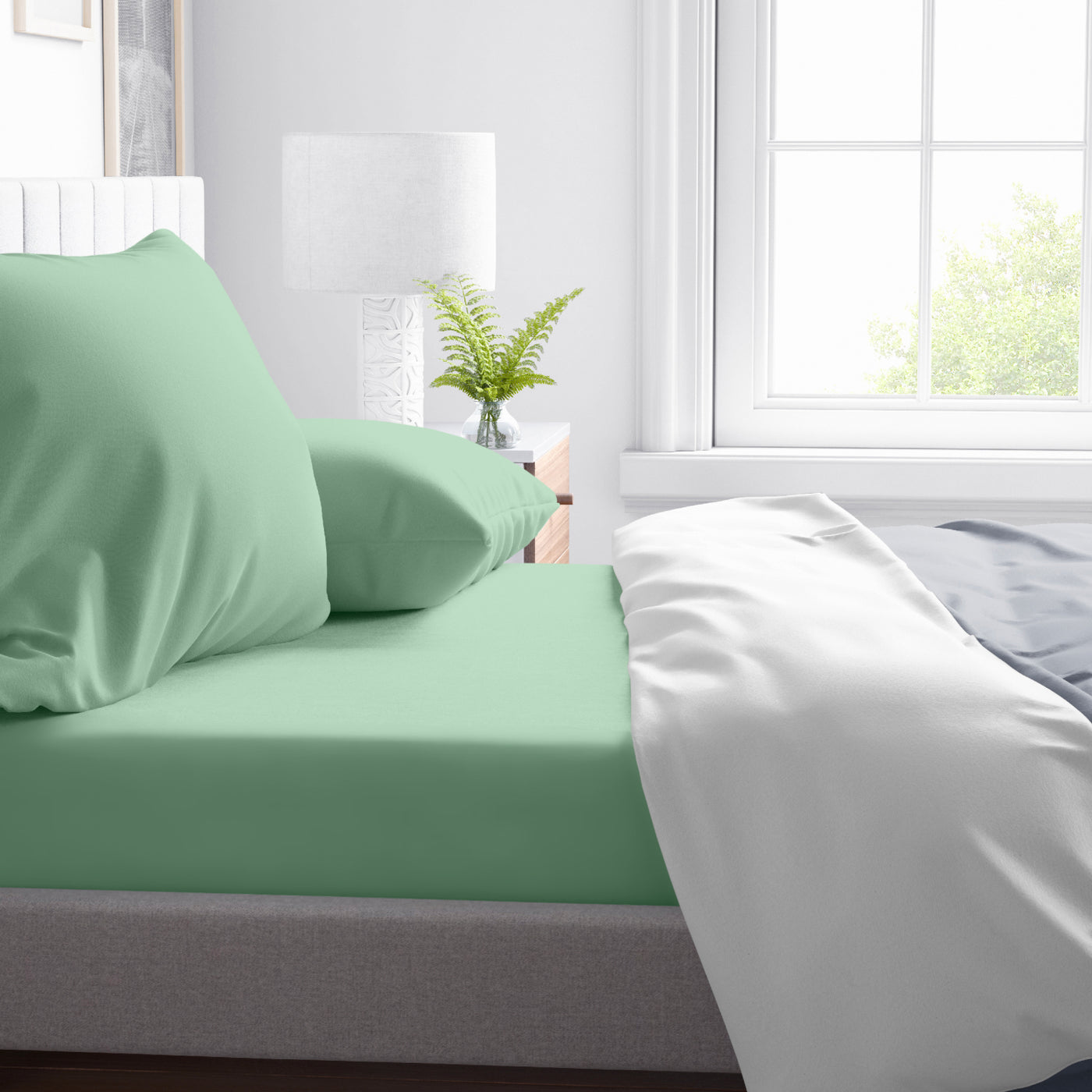300 TC Egyptian Cotton Fitted Bed Sheet Set - Granite Green