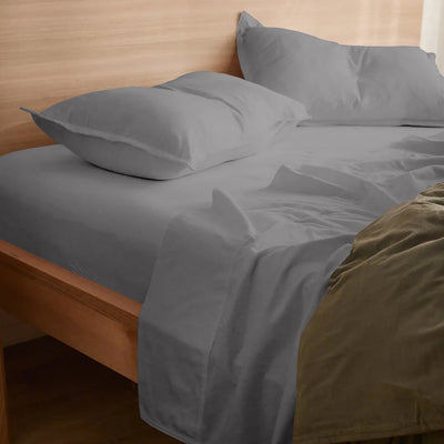 150 TC Pure Cotton 3 Pc Flat Bed Sheet Set - Bedding Basics Collection - Silver