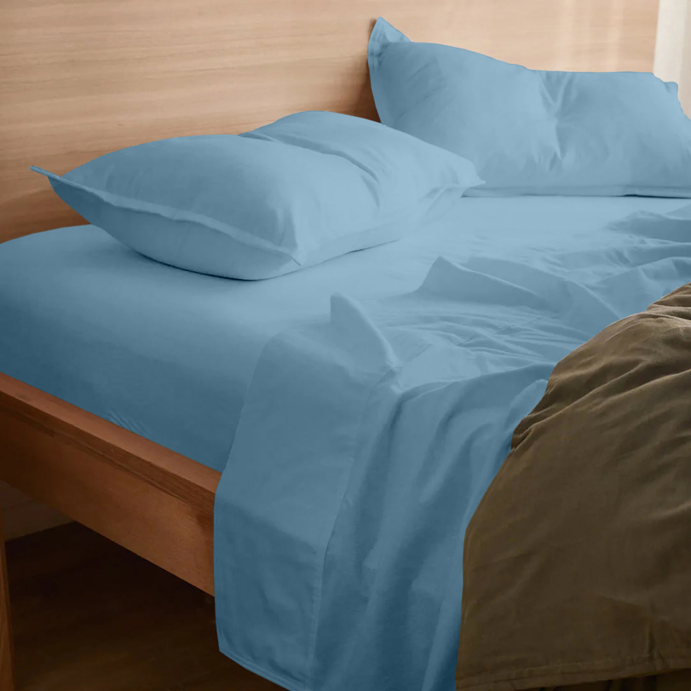 150 TC Pure Cotton 3 Pc Flat Bed Sheet Set - Bedding Basics Collection - Sky Blue