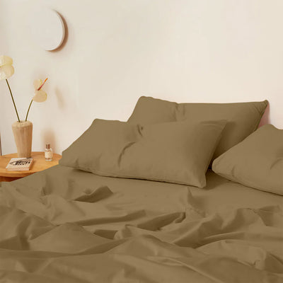 300 TC Egyptian Cotton 3 Piece Solid Flat Bed Sheet - Taupe