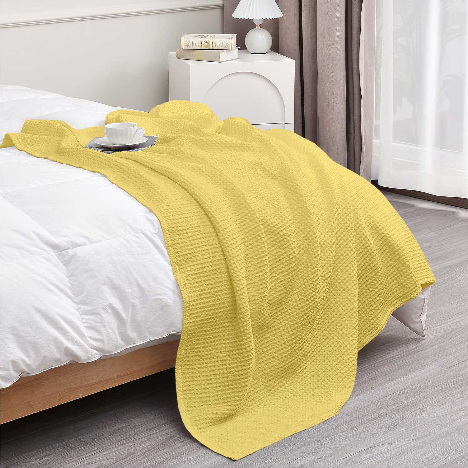 Buy Waffle Weave Cotton Throw Blanket Mustard Yellow Online at Kotton