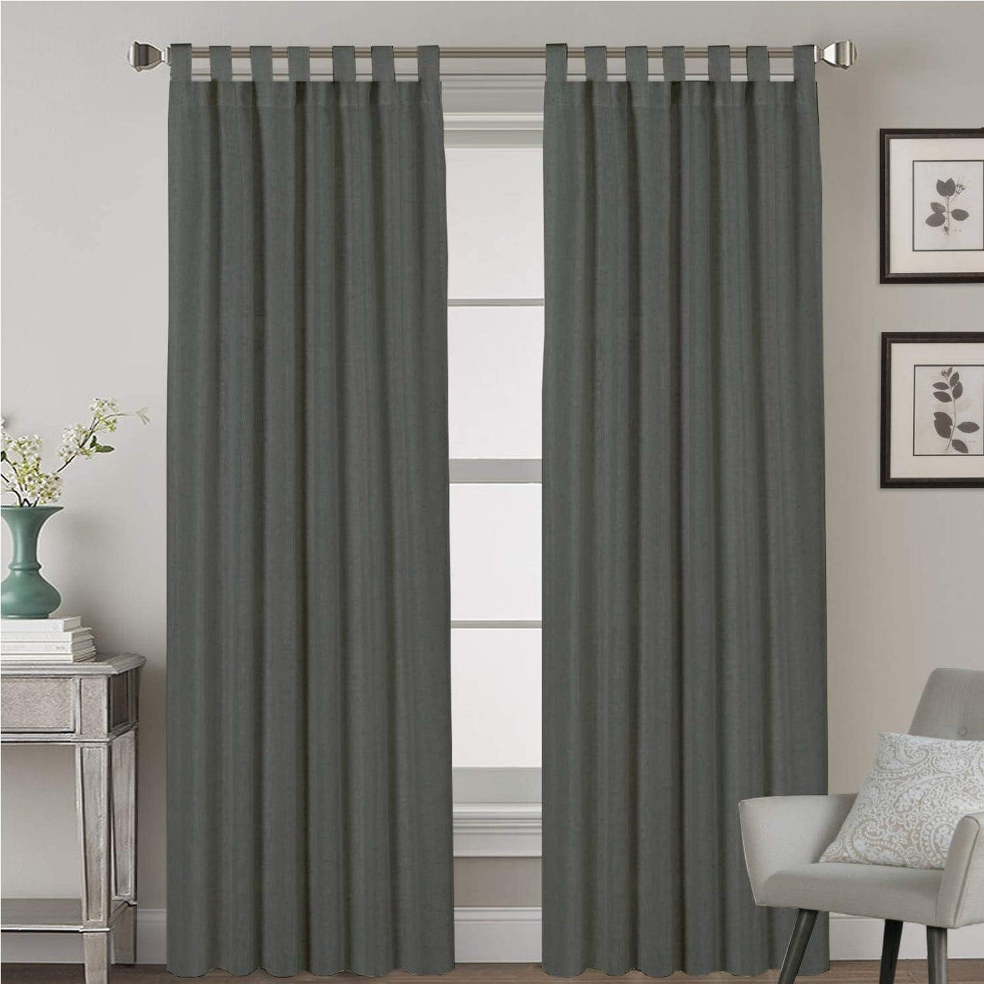 Tab Top Semi-Blackout Curtain 1 Piece - Dark Grey