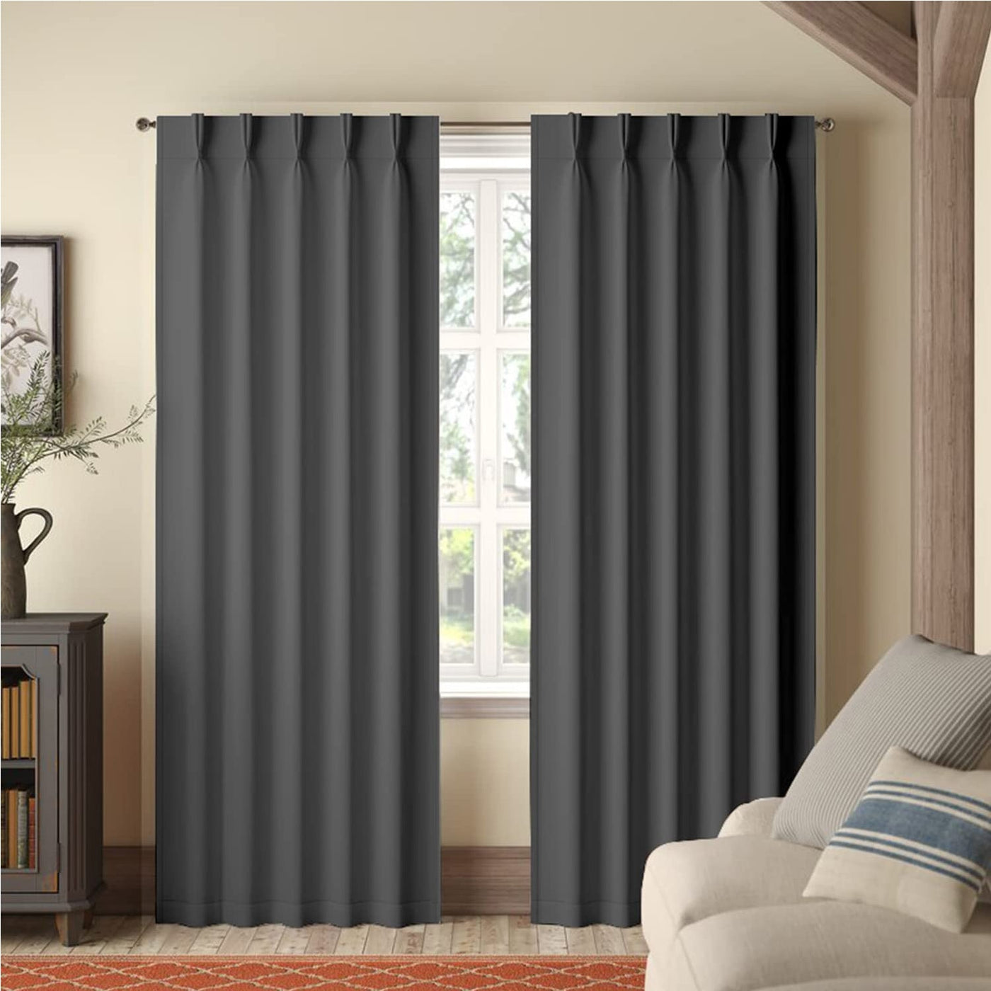 Double Pinch Pleat Semi-Blackout Curtain 1 Piece - Dark Grey