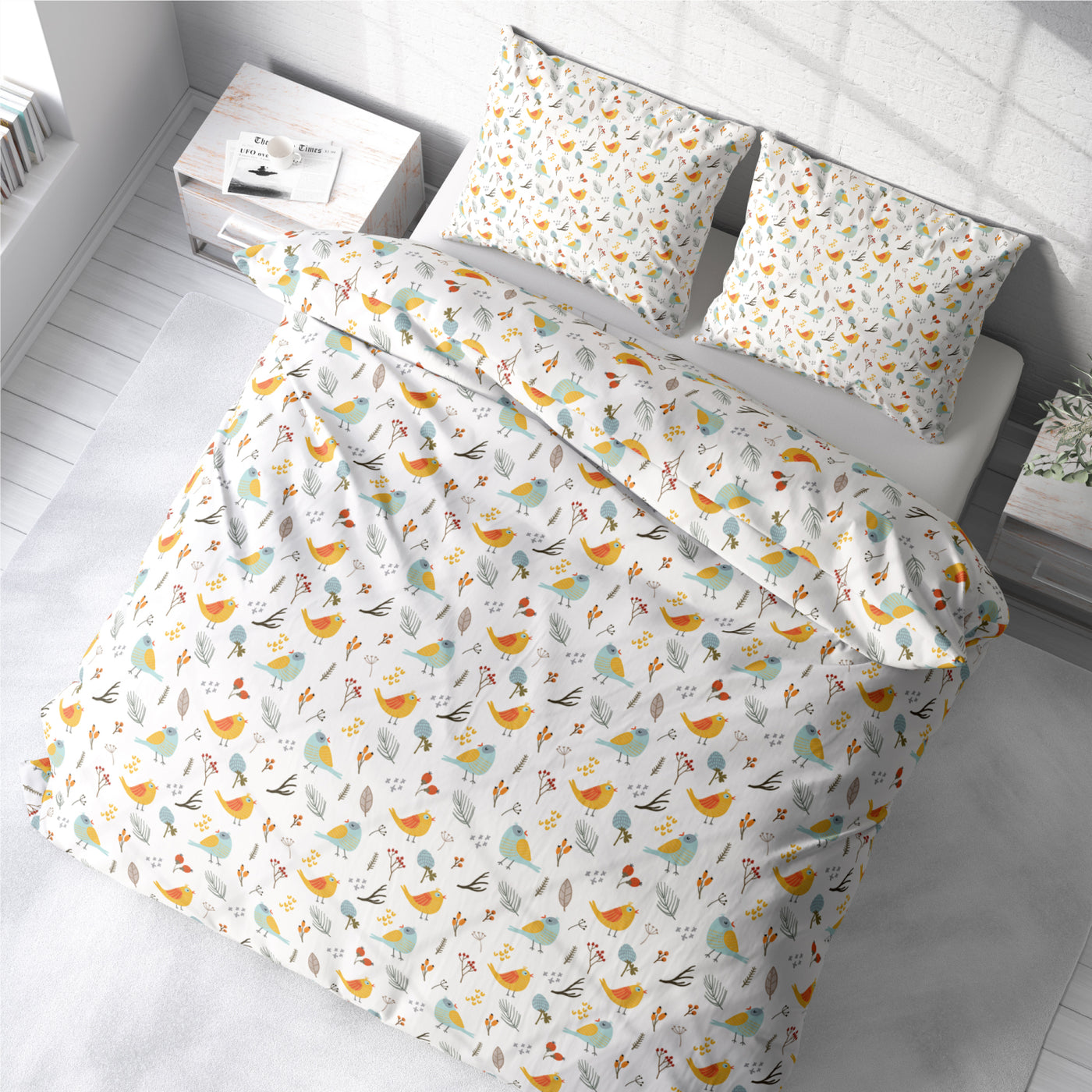 300 TC Egyptian Cotton Printed Duvet Cover Set - Forest Birds