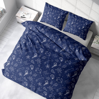 Printed 300 TC Egyptian Cotton 3 Piece Duvet Cover Set  Winter Edition - Twilight Ocean