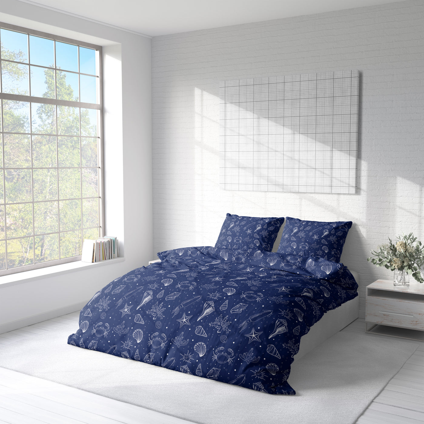 Printed 300 TC Egyptian Cotton 3 Piece Duvet Cover Set  Winter Edition - Twilight Ocean