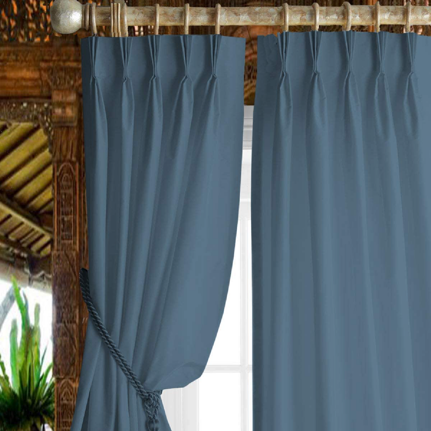 Triple Pinch Pleat Curtain 1 Piece - Aqua Blue