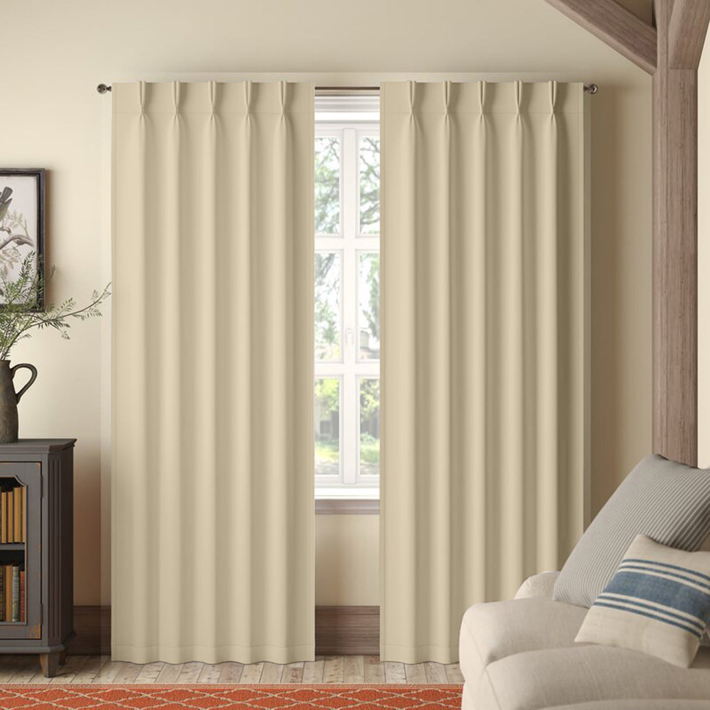 Double Pinch Pleat Semi-Blackout Curtain 1 Piece - Beige