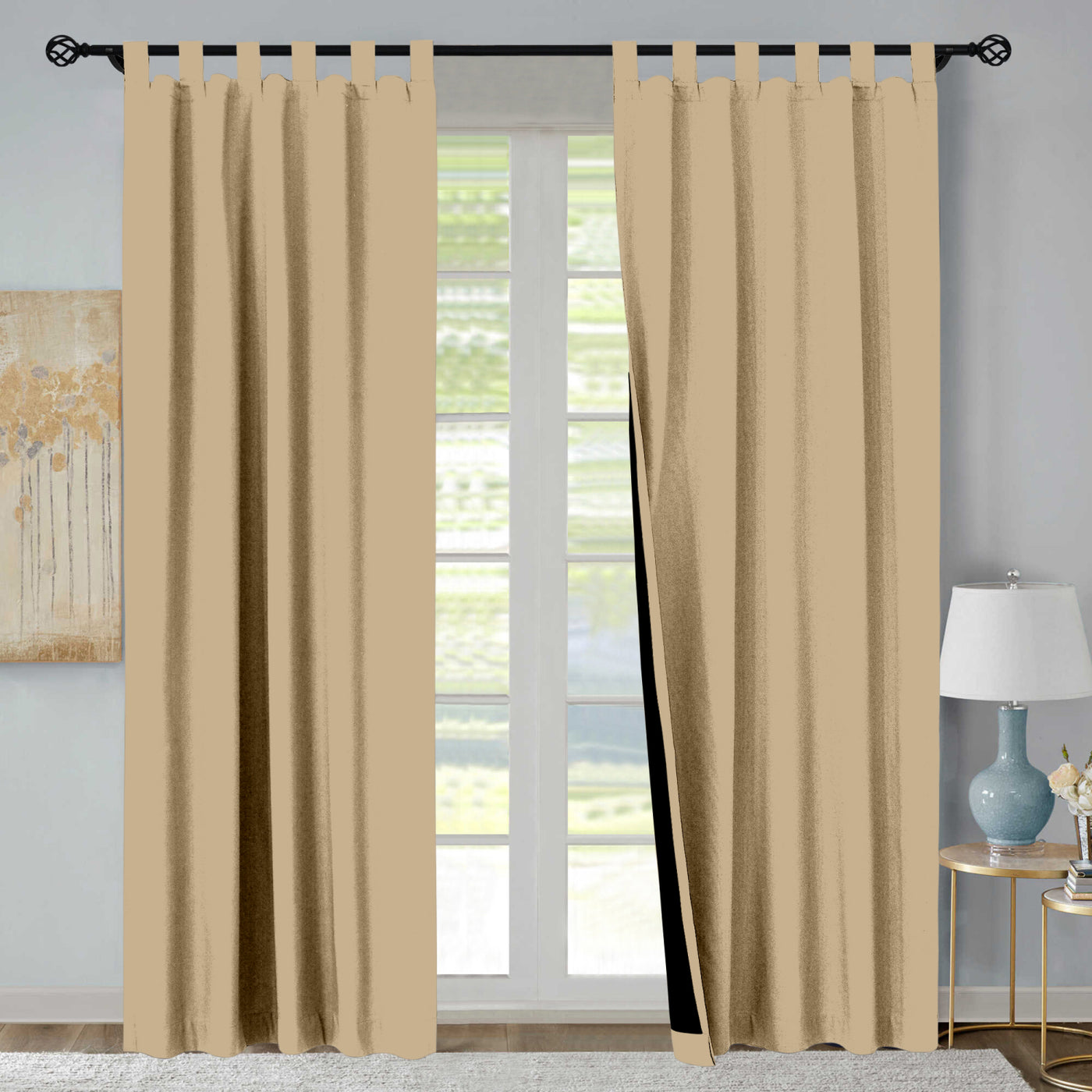 Tab Top 100% Blackout Curtain 1 Piece - Beige