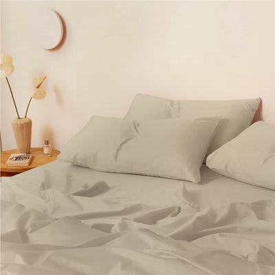 300 TC Egyptian Cotton 3 Piece Solid Flat Bed Sheet - Beige