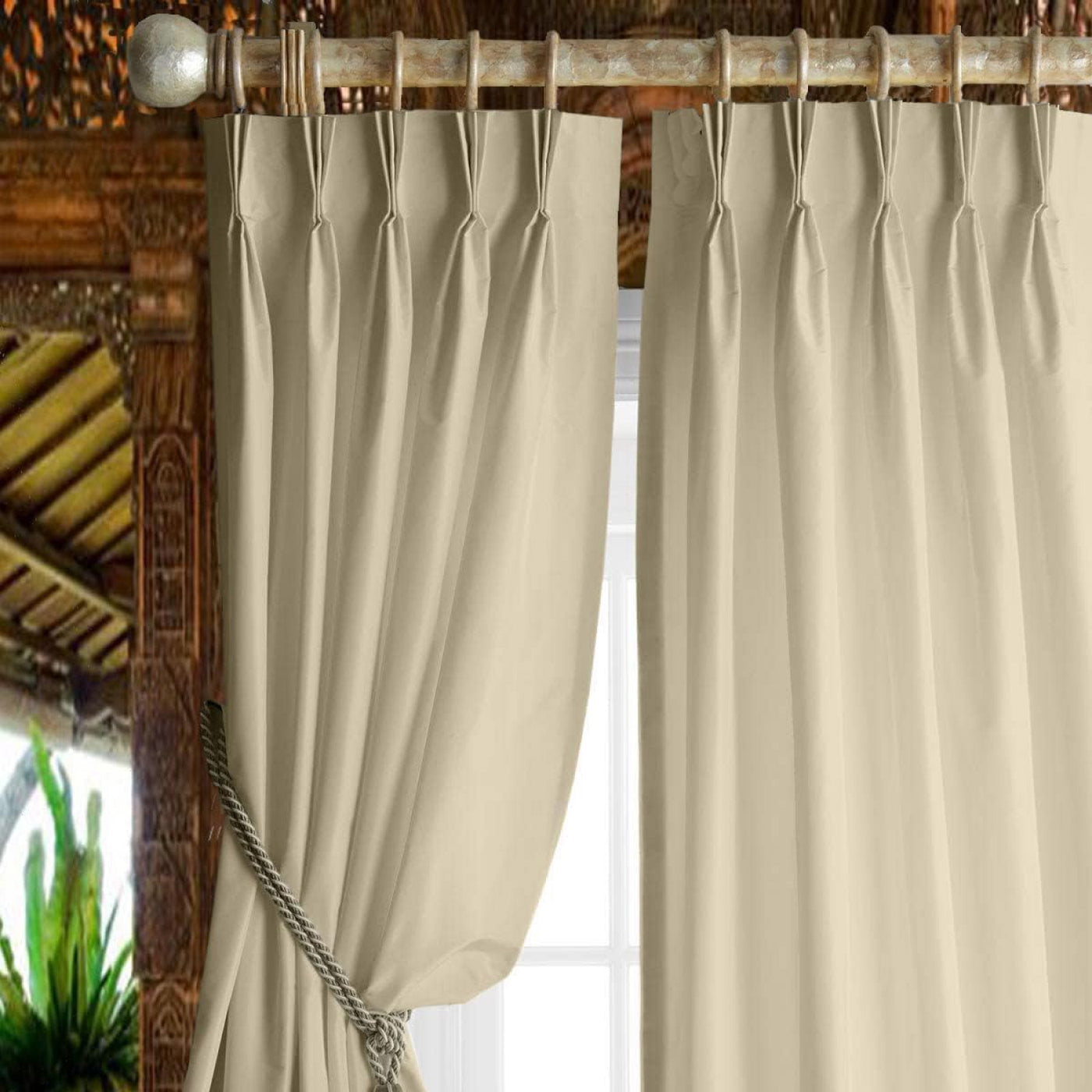 Triple Pinch Pleat Semi-Blackout Curtain 1 Piece - Beige