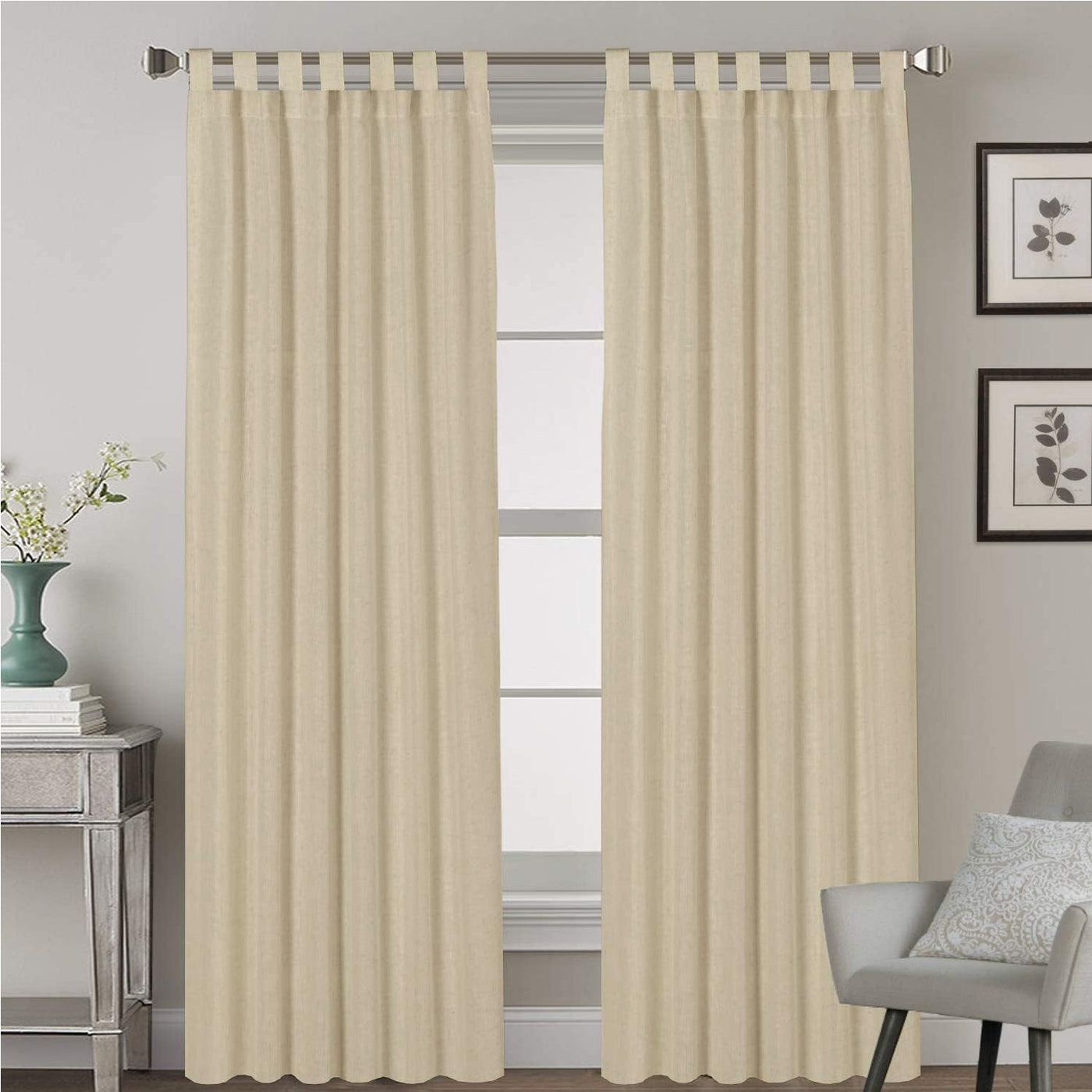 Tab Top Semi-Blackout Curtain 1 Piece - Beige