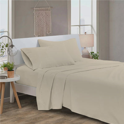 300 TC Egyptian Cotton 3 Piece Solid Flat Bed Sheet - Beige