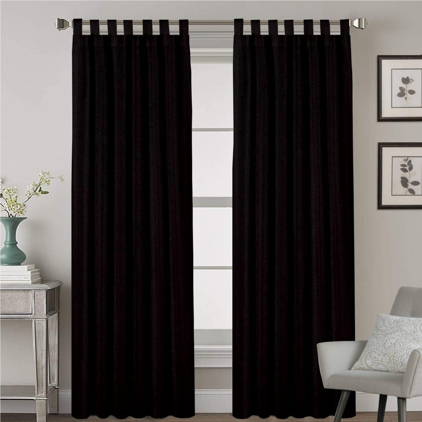 Tab Top Semi-Blackout Curtain 1 Piece - Black