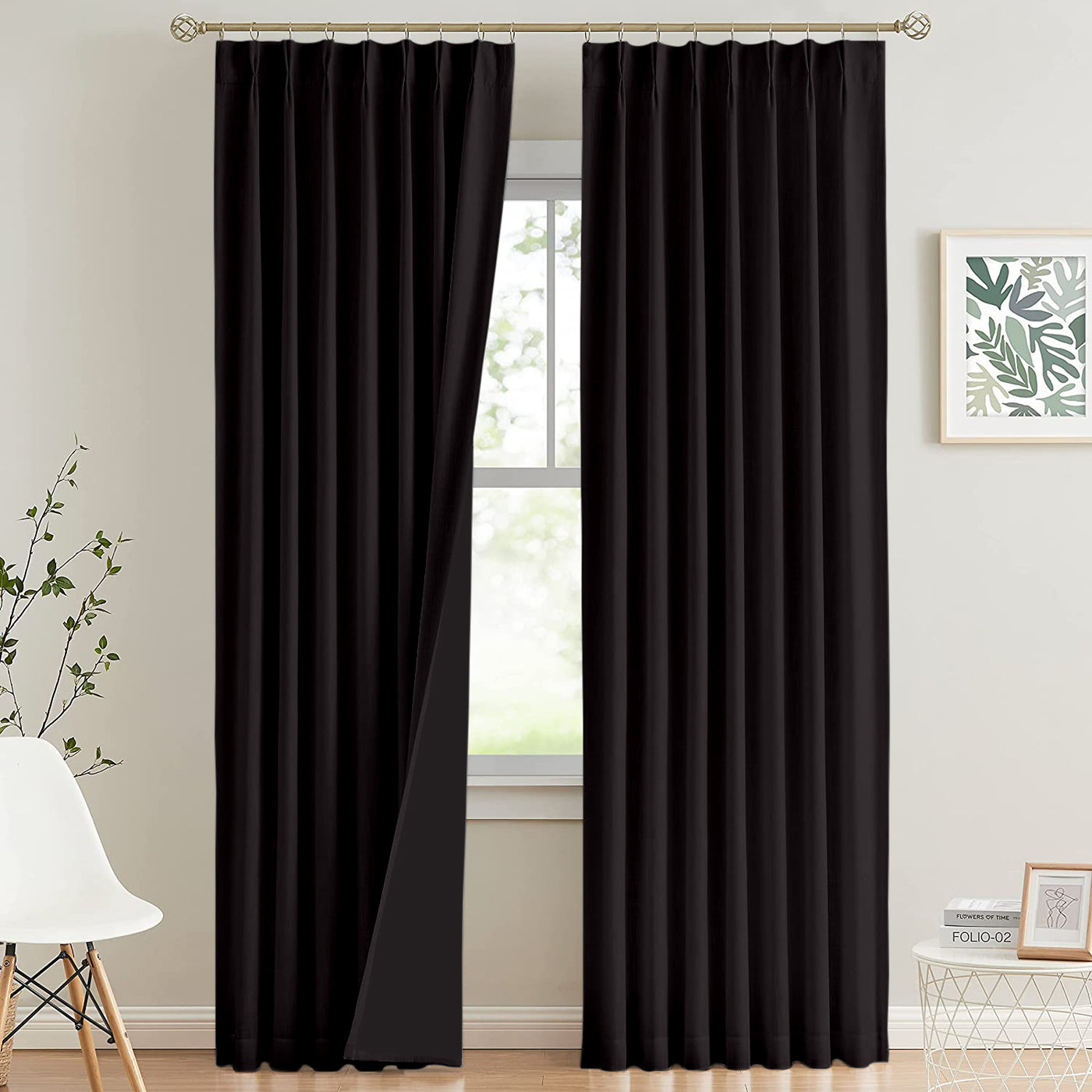 Double Pinch Pleat 100% Blackout Curtain 1 Piece - Black