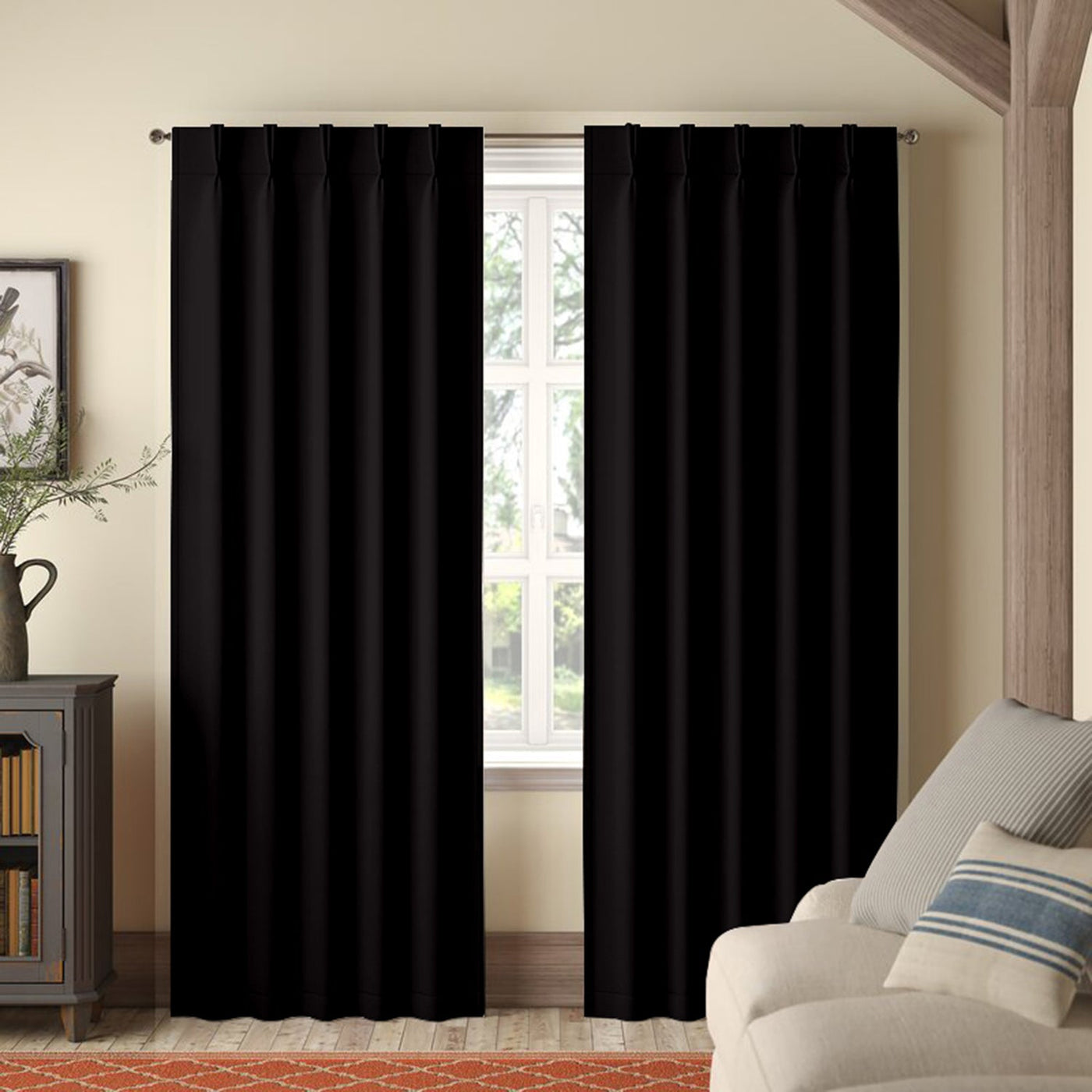 Double Pinch Pleat Semi-Blackout Curtain 1 Piece - Black