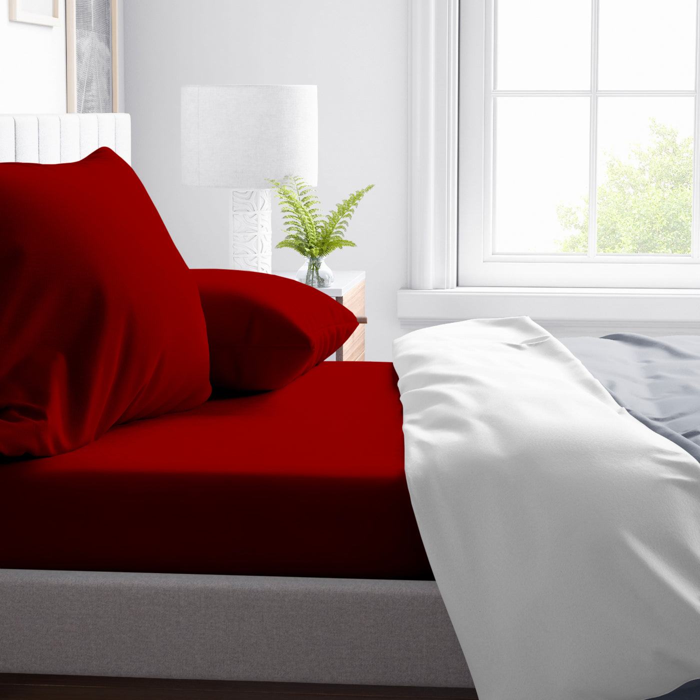 300 TC Egyptian Cotton Fitted Bed Sheet Set - Blood Red
