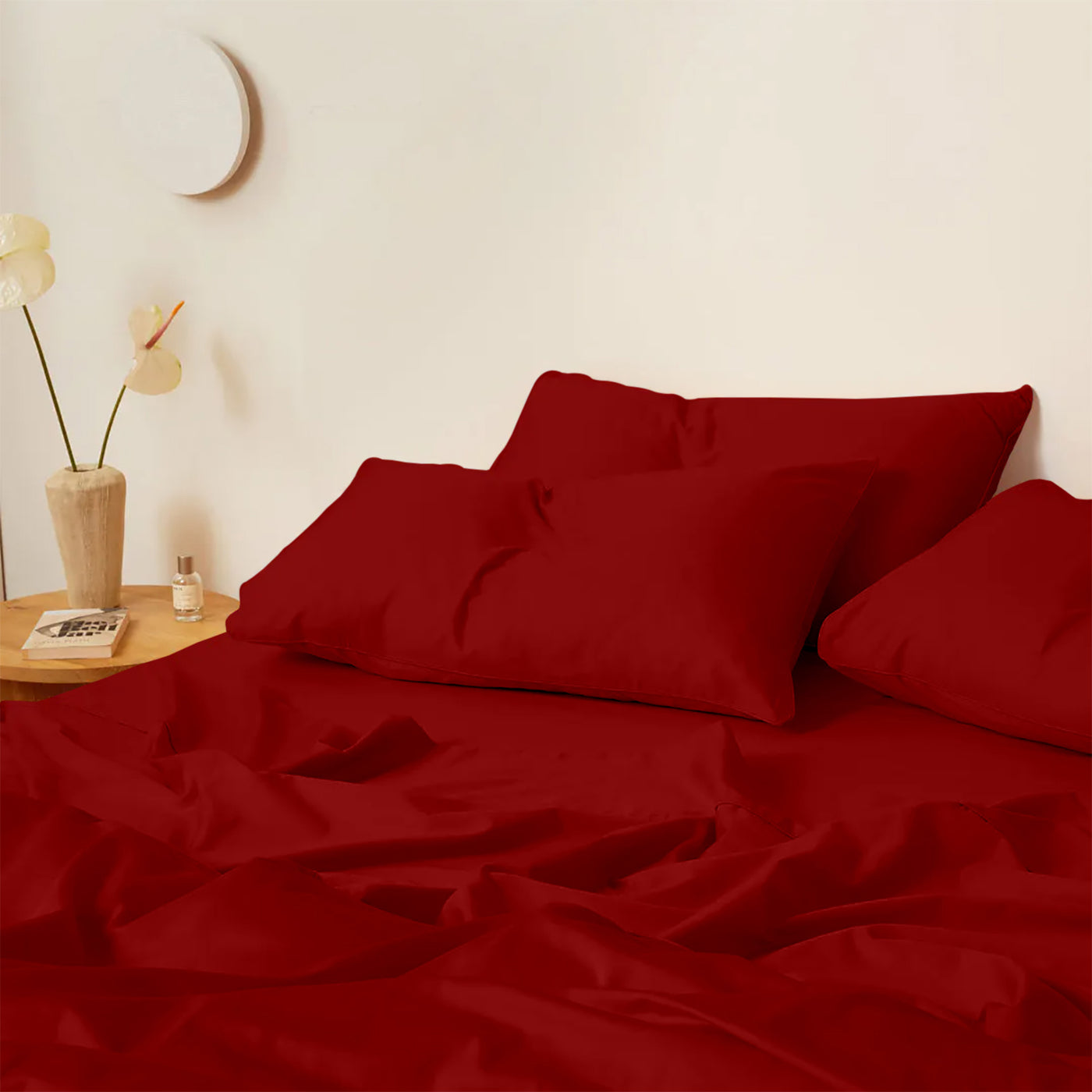 300 TC Egyptian Cotton 3 Piece Solid Flat Bed Sheet - Blood Red