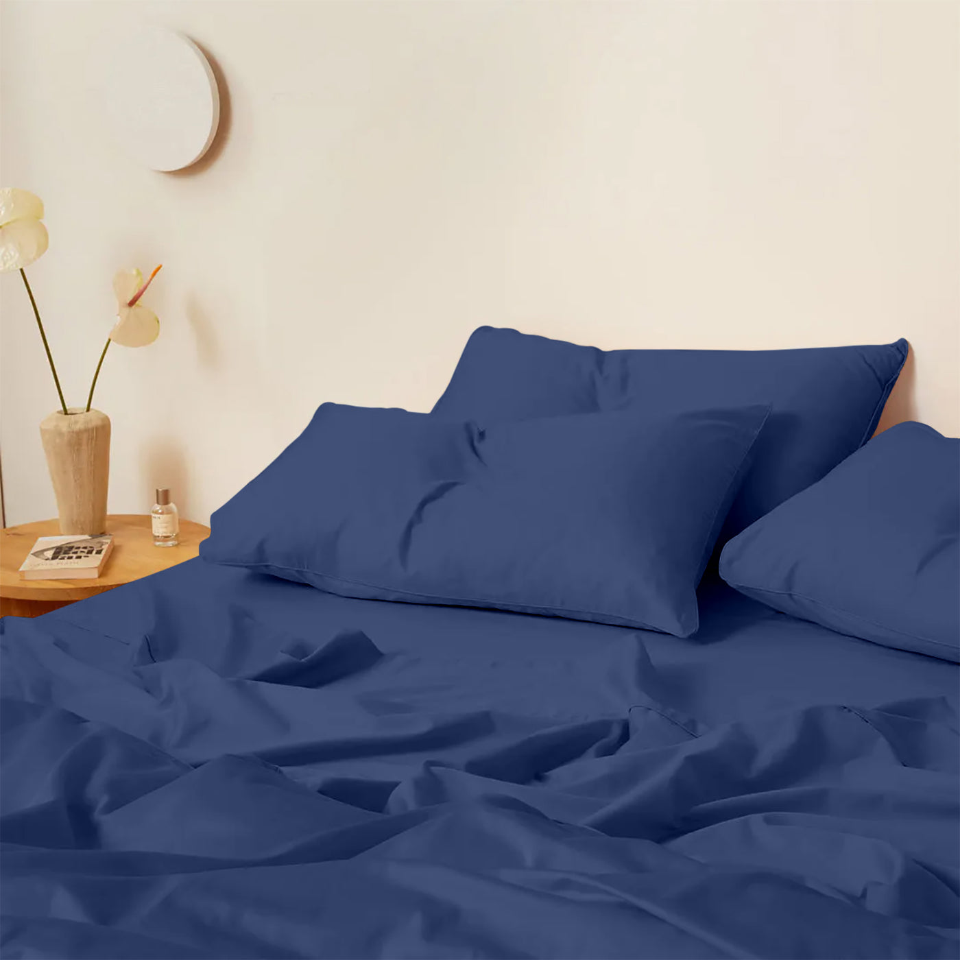 300 TC Egyptian Cotton 3 Piece Solid Flat Bed Sheet - Medium Blue