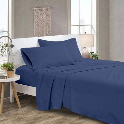300 TC Egyptian Cotton 3 Piece Solid Flat Bed Sheet - Medium Blue