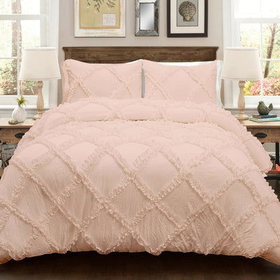 Cross Diamond Ruffle 300 TC Egyptian Cotton Duvet Cover Set - Blush