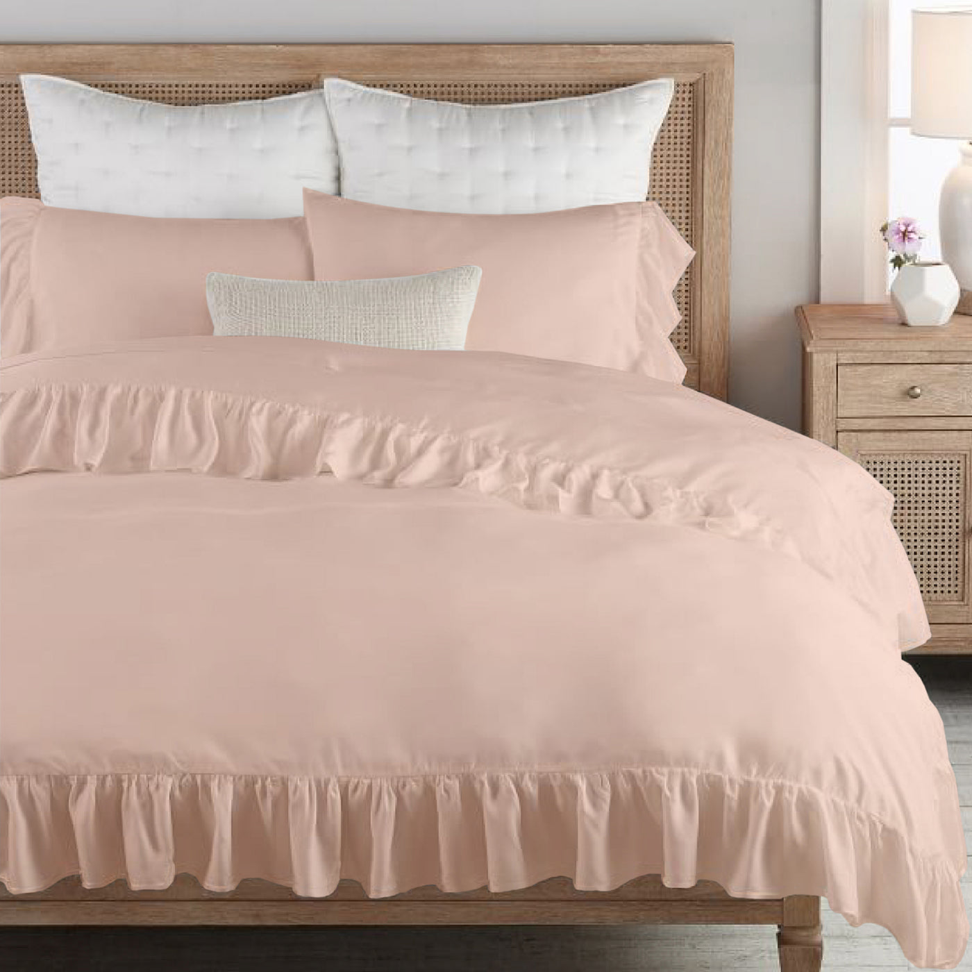 Ruffle Trim 300 TC Egyptian Cotton Duvet Cover Set - Blush