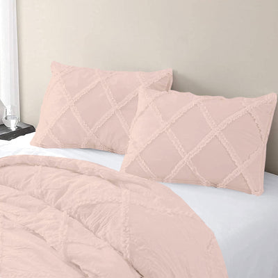 Cross Diamond Ruffle 300 TC Egyptian Cotton Duvet Cover Set - Blush