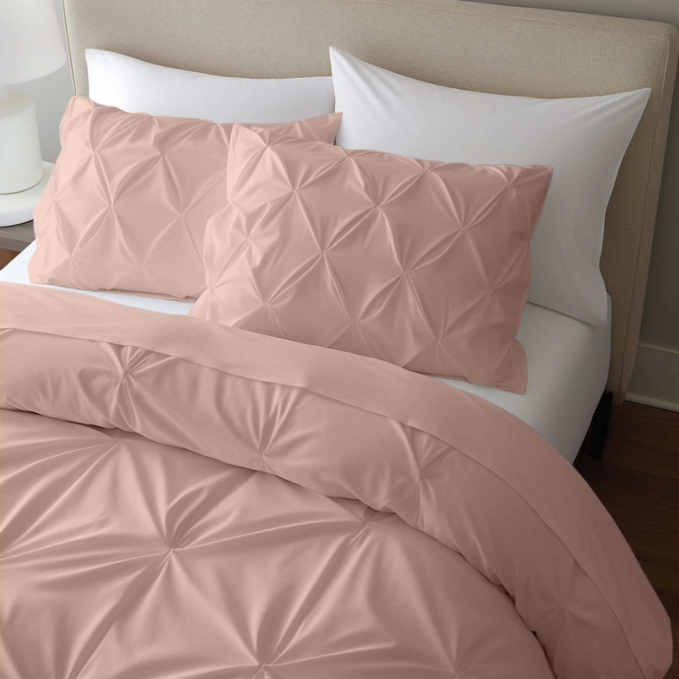 Pinch Pleated Down Alternative Quilt 300 TC Egyptian Cotton Exterior With 2 Pillow Covers - Blush