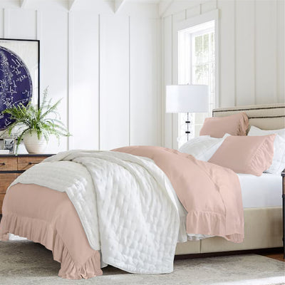 Ruffle Trim 300 TC Egyptian Cotton Duvet Cover Set - Blush