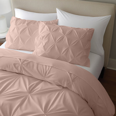 Pinch Pleated 300 TC Egyptian Cotton Duvet Cover Set - Blush