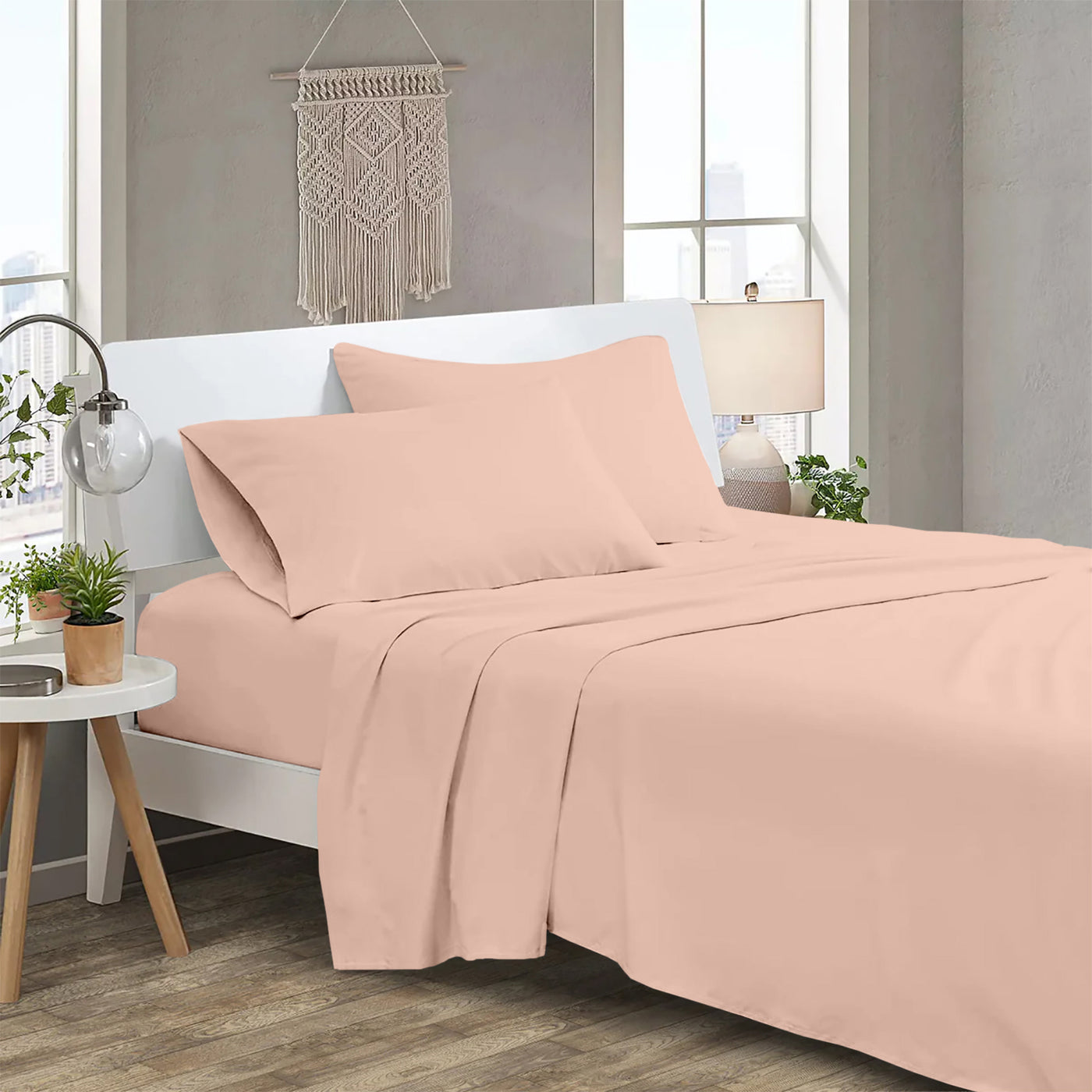 300 TC Egyptian Cotton 3 Piece Solid Flat Bed Sheet - Blush