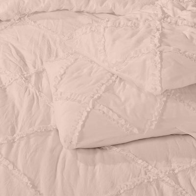 Cross Diamond Ruffle 300 TC Egyptian Cotton Duvet Cover Set - Blush