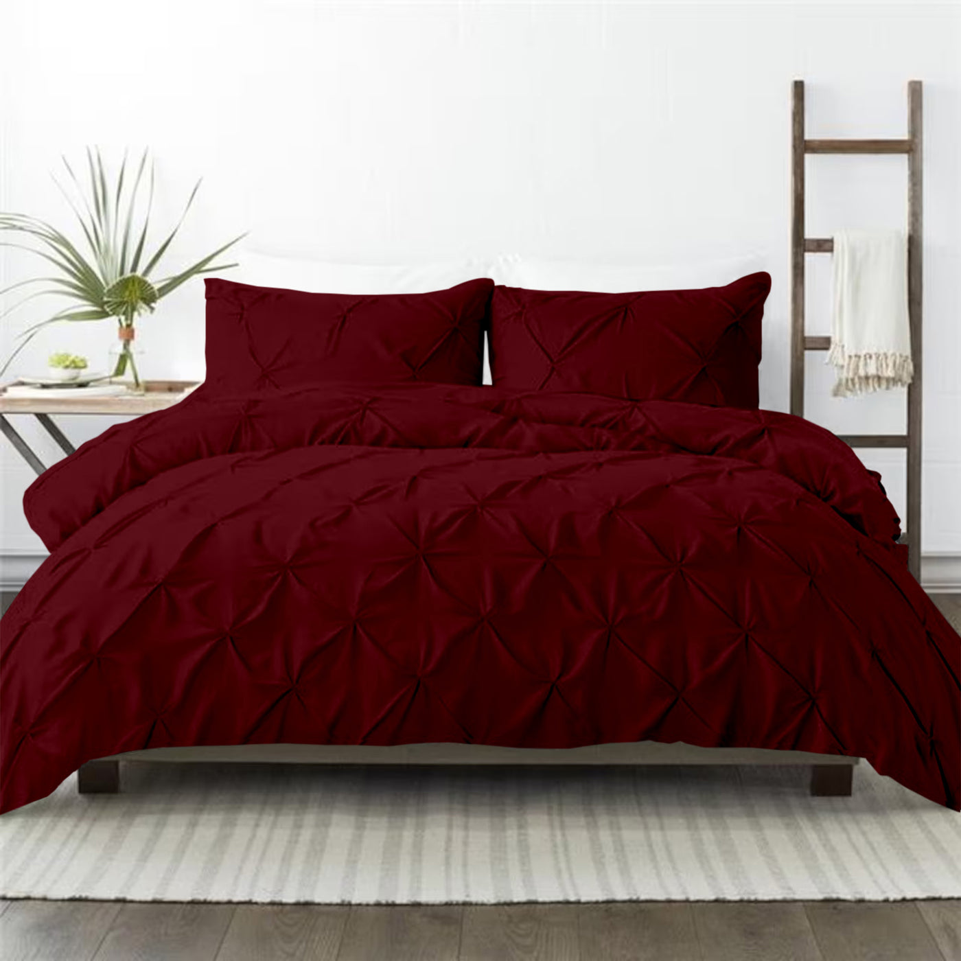 Pinch Pleated Down Alternative Quilt 300 TC Egyptian Cotton Exterior With 2 Pillow Covers - Burgundy