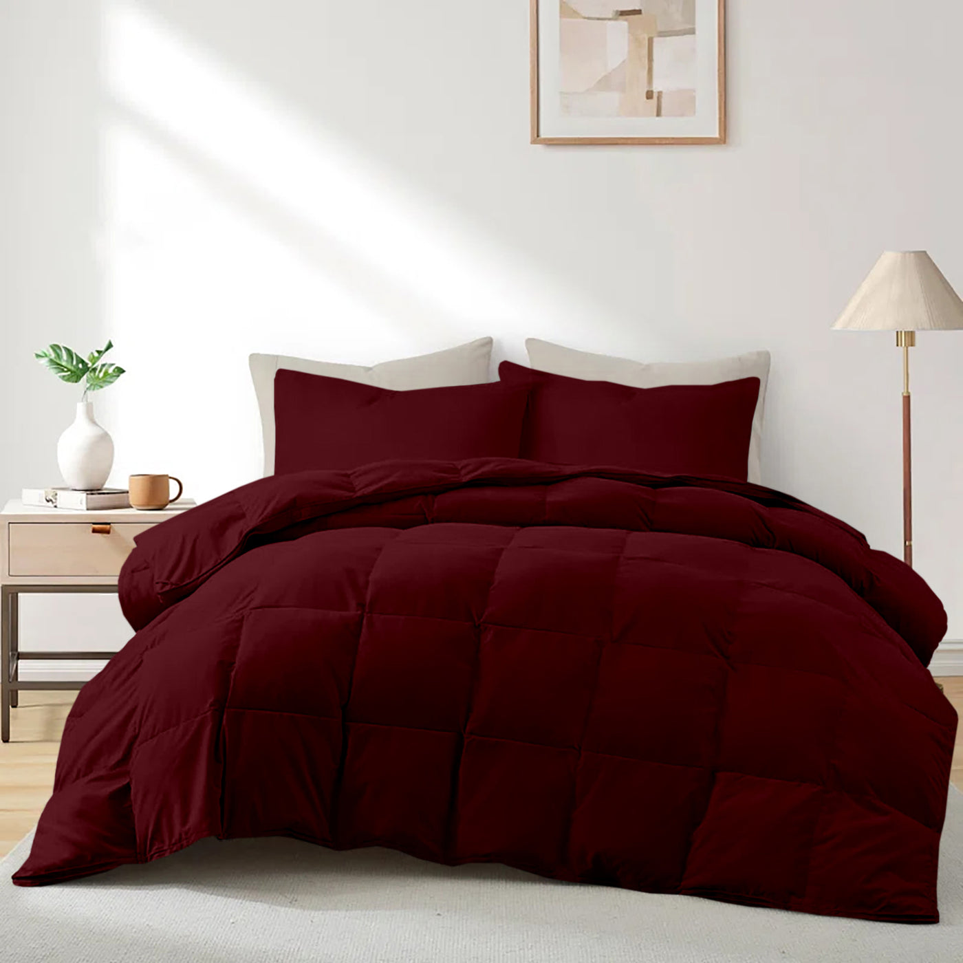 Down Alternative Quilt With Microfiber Fill & 300 TC Egyptian Cotton Exterior - Burgundy