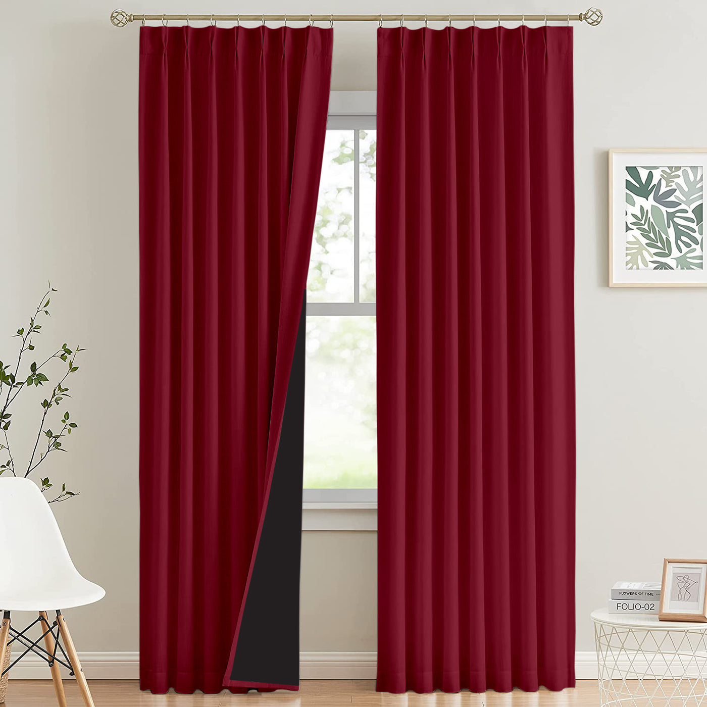 Double Pinch Pleat 100% Blackout Curtain 1 Piece - Burgundy