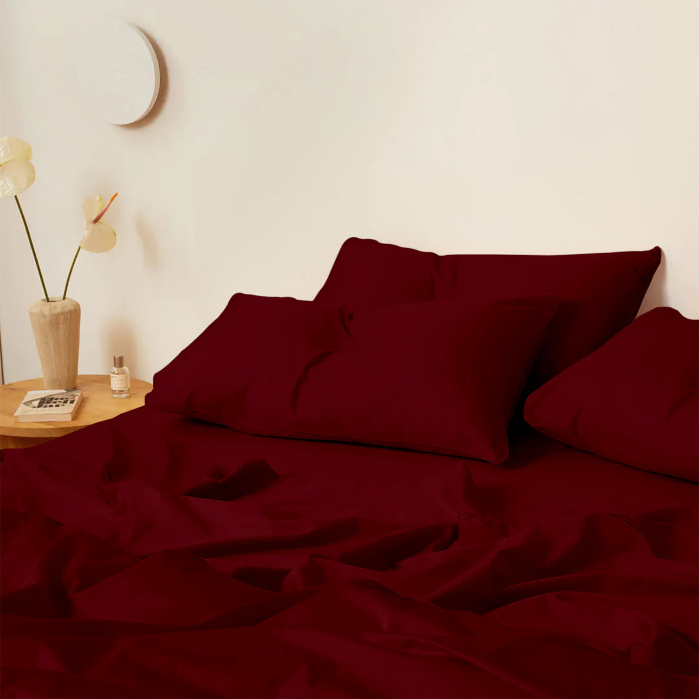 300 TC Egyptian Cotton 3 Piece Solid Flat Bed Sheet - Burgundy