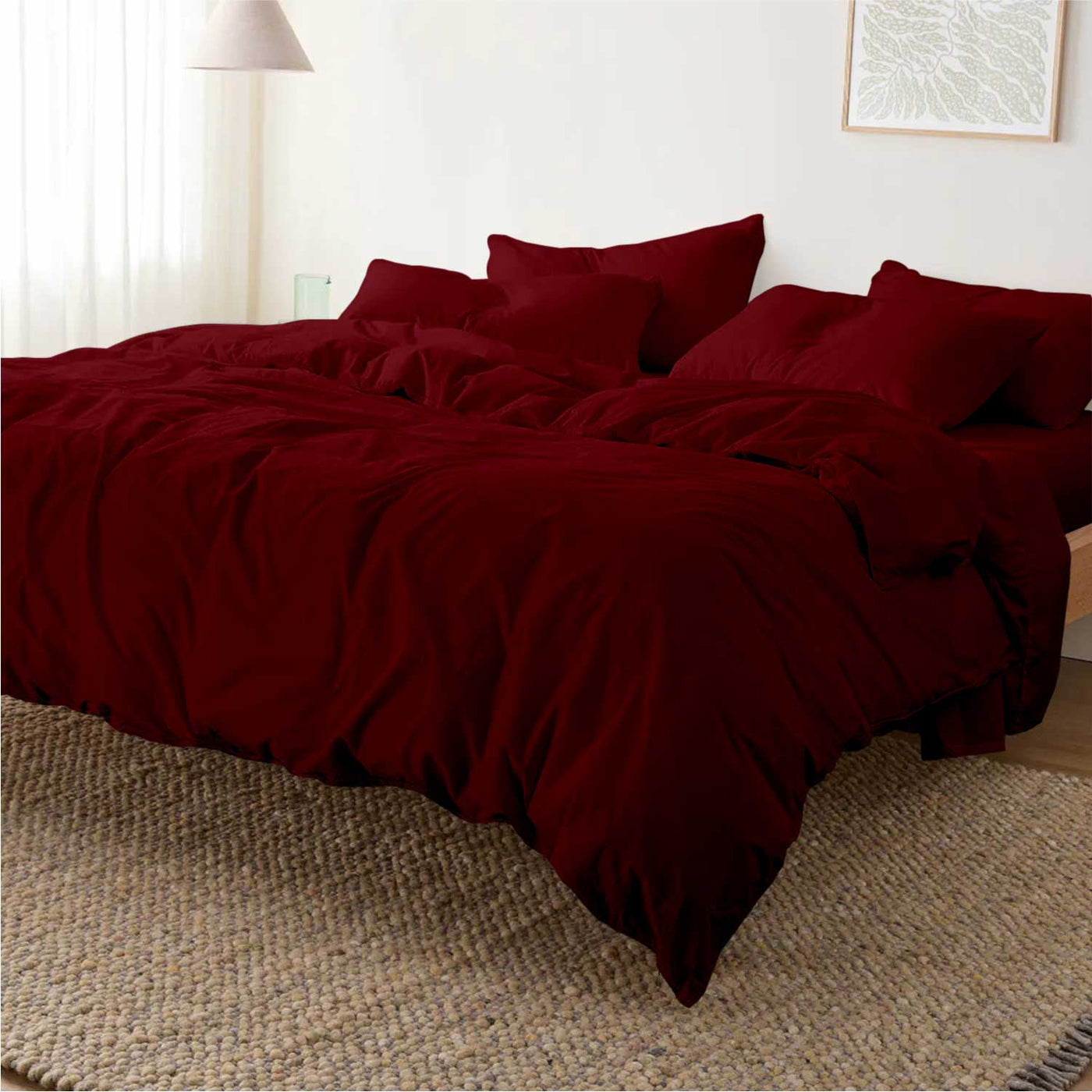 Solid 300 TC Egyptian Cotton Duvet Cover Set - Burgundy