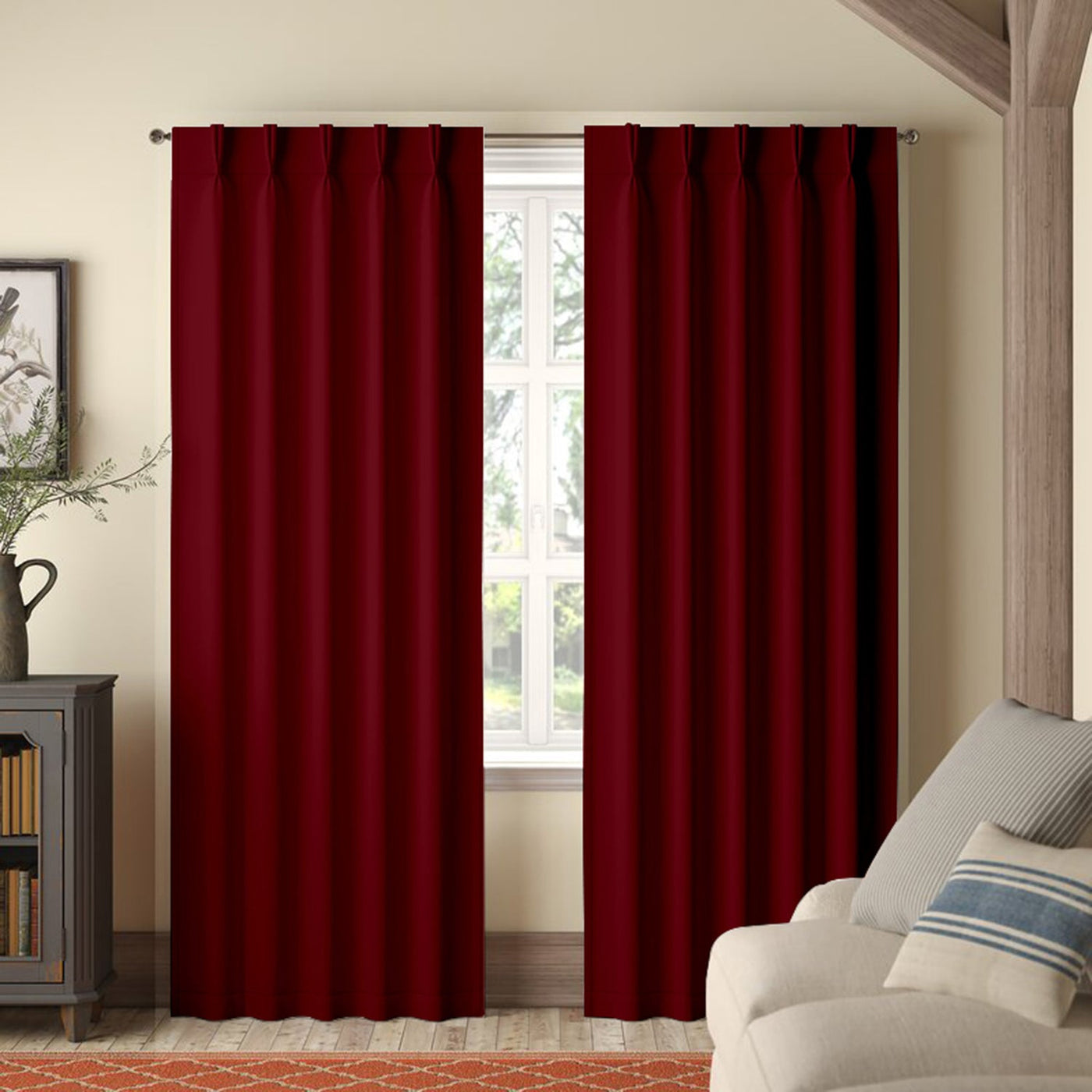 Double Pinch Pleat Semi-Blackout Curtain 1 Piece - Burgundy