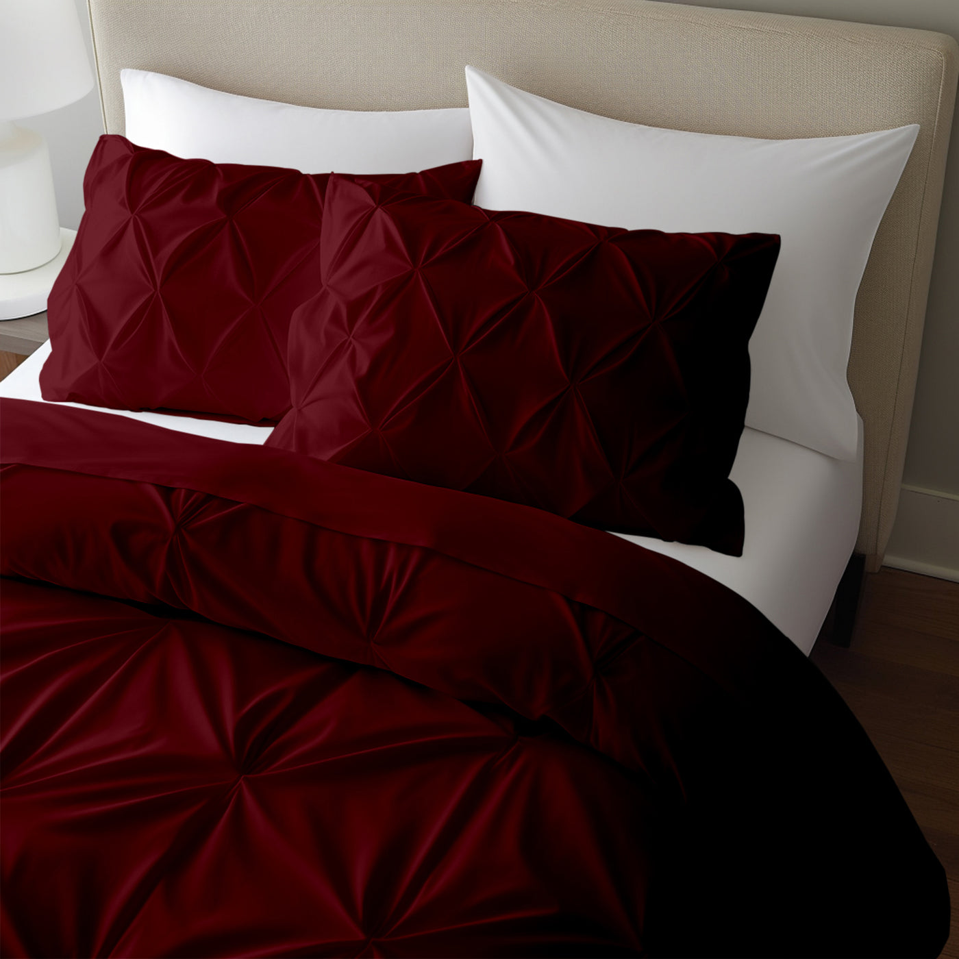 Pinch Pleated 300 TC Egyptian Cotton Duvet Cover Set - Burgundy