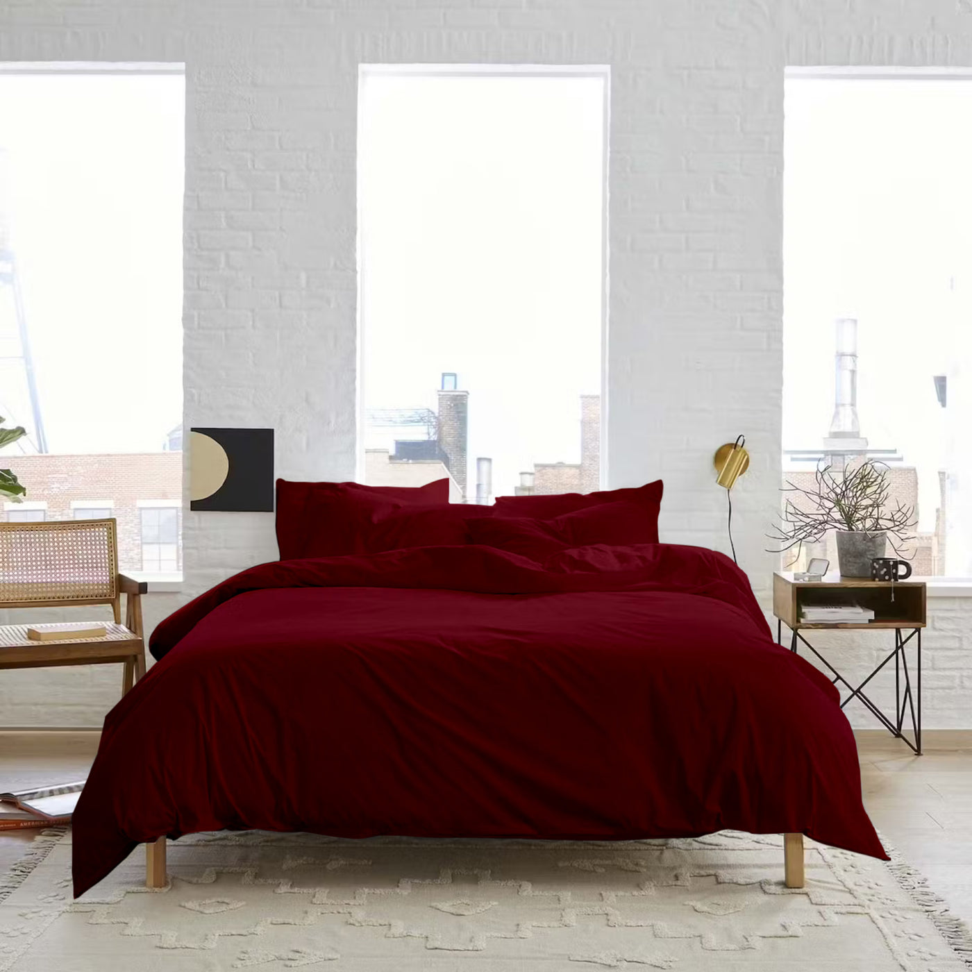 Solid 300 TC Egyptian Cotton Duvet Cover Set - Burgundy