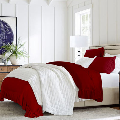 Ruffle Trim 300 TC Egyptian Cotton Duvet Cover Set - Burgundy