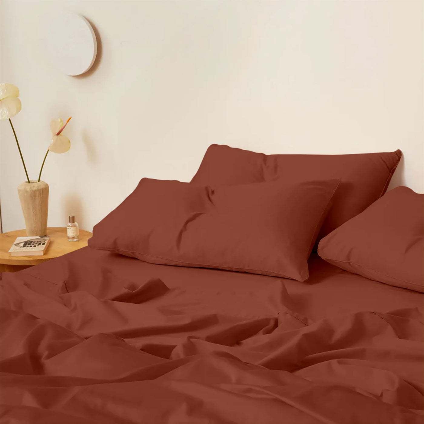 300 TC Egyptian Cotton 3 Piece Solid Flat Bed Sheet - Burnt Orange