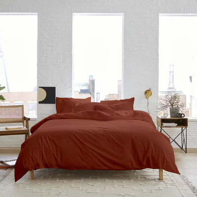 Solid 300 TC Egyptian Cotton Duvet Cover Set - Burnt Orange