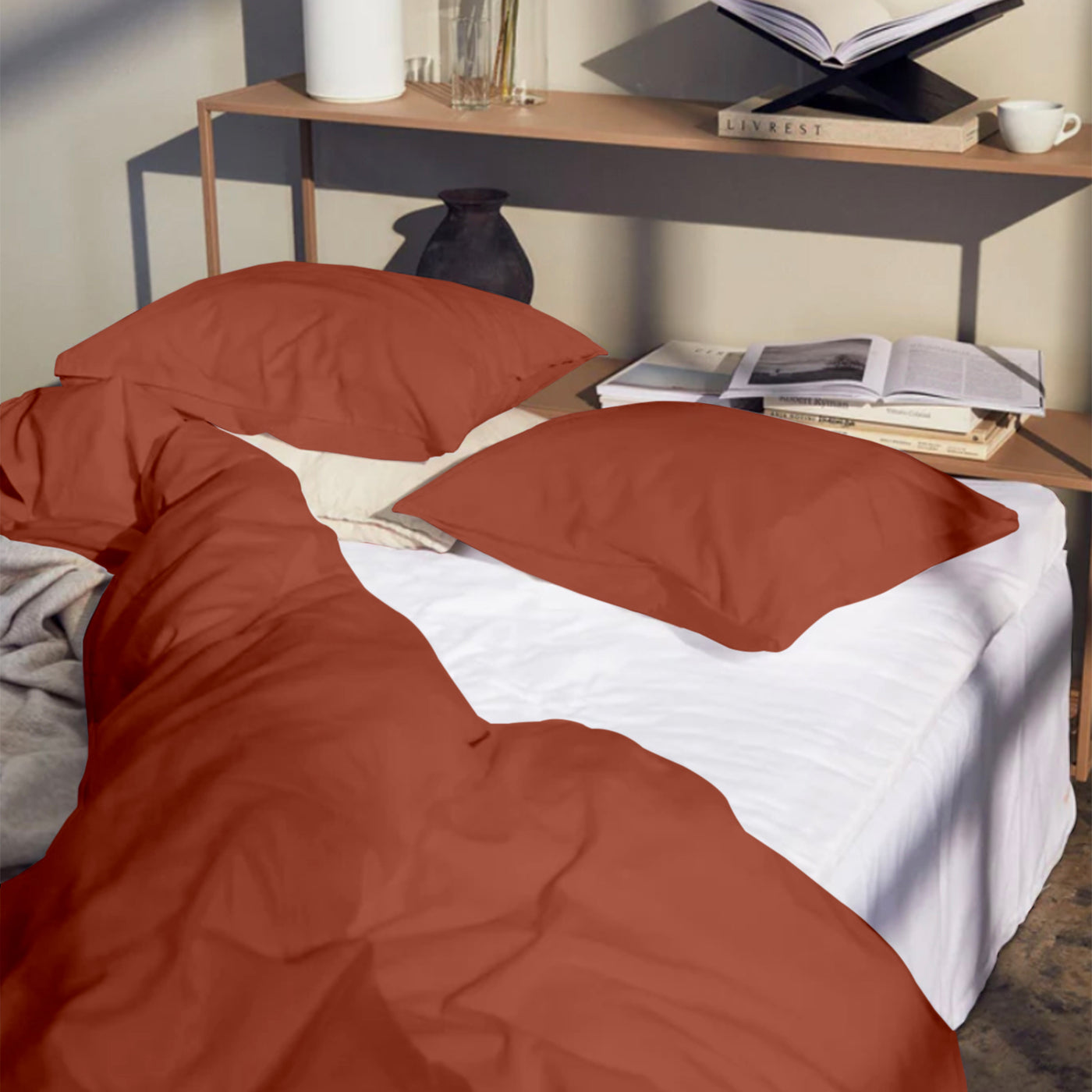 Solid 300 TC Egyptian Cotton Duvet Cover Set - Burnt Orange