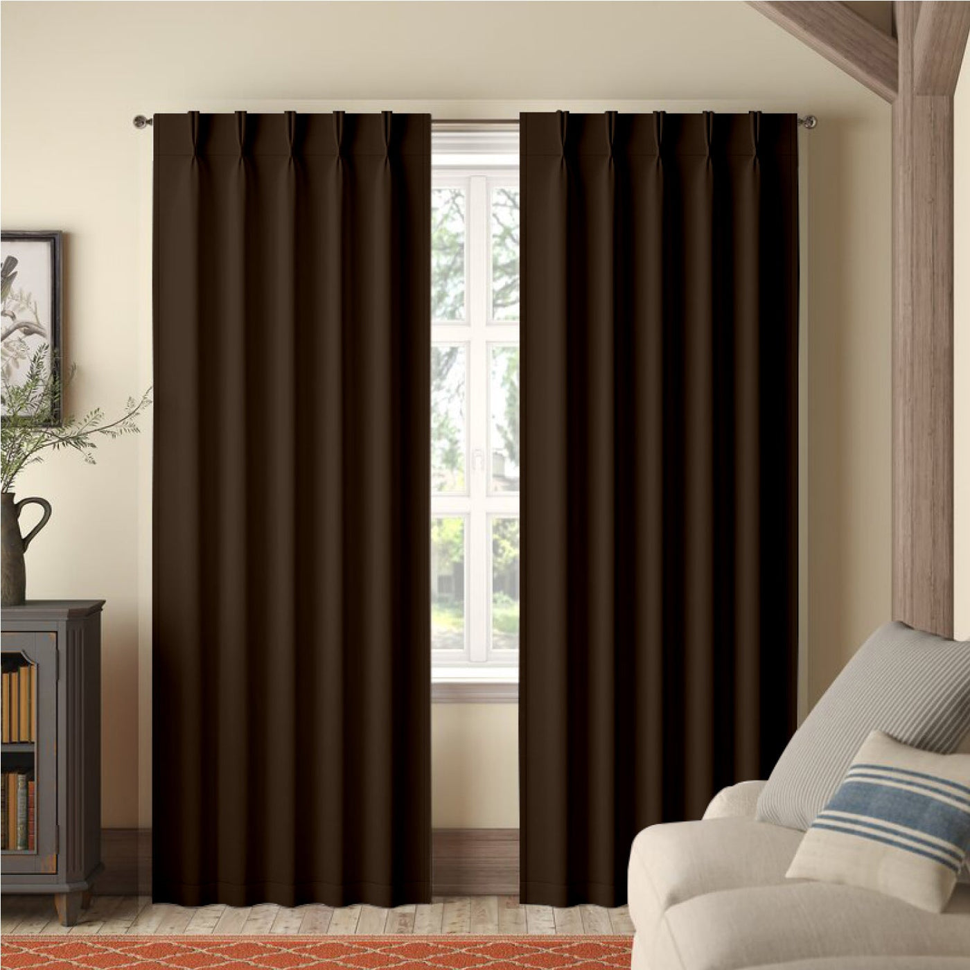Double Pinch Pleat Semi-Blackout Curtain 1 Piece - Cocoa Brown