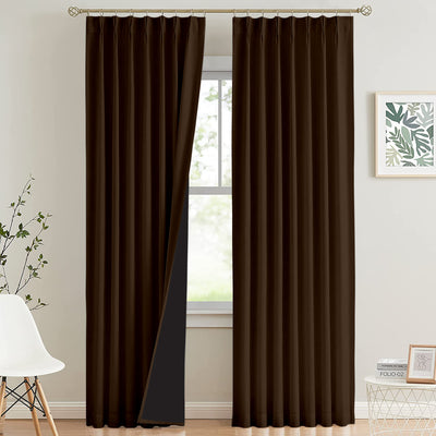 Double Pinch Pleat 100% Blackout Curtain 1 Piece - Cocoa Brown