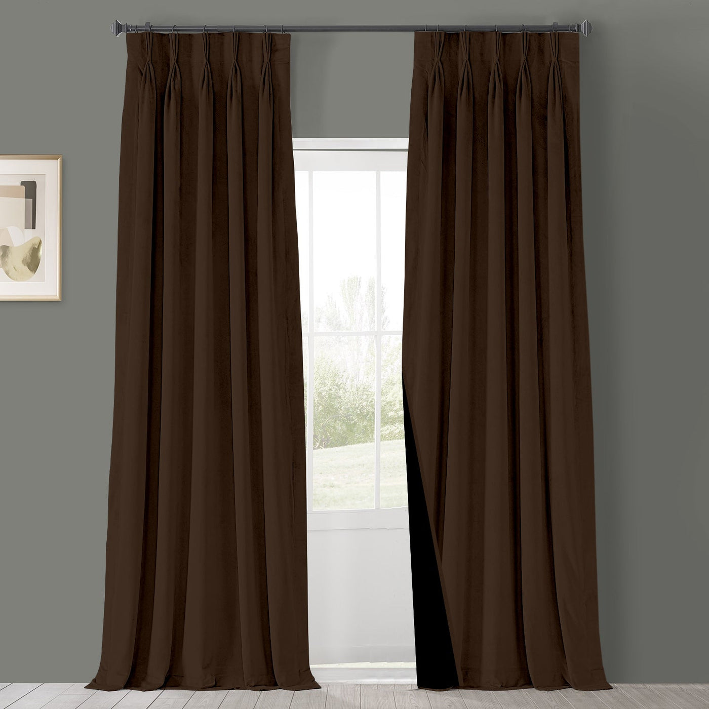 Triple Pinch Pleat 100% Blackout Curtain 1 Piece - Cocoa Brown