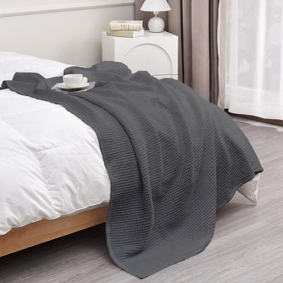 Waffle Weave Cotton Throw Blanket - Dark Grey